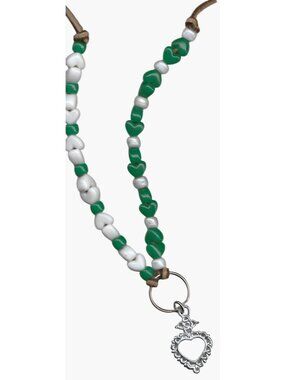 Green White Keyring Celtic Heart Leather Beaded Luck of Irish St Patricks Day